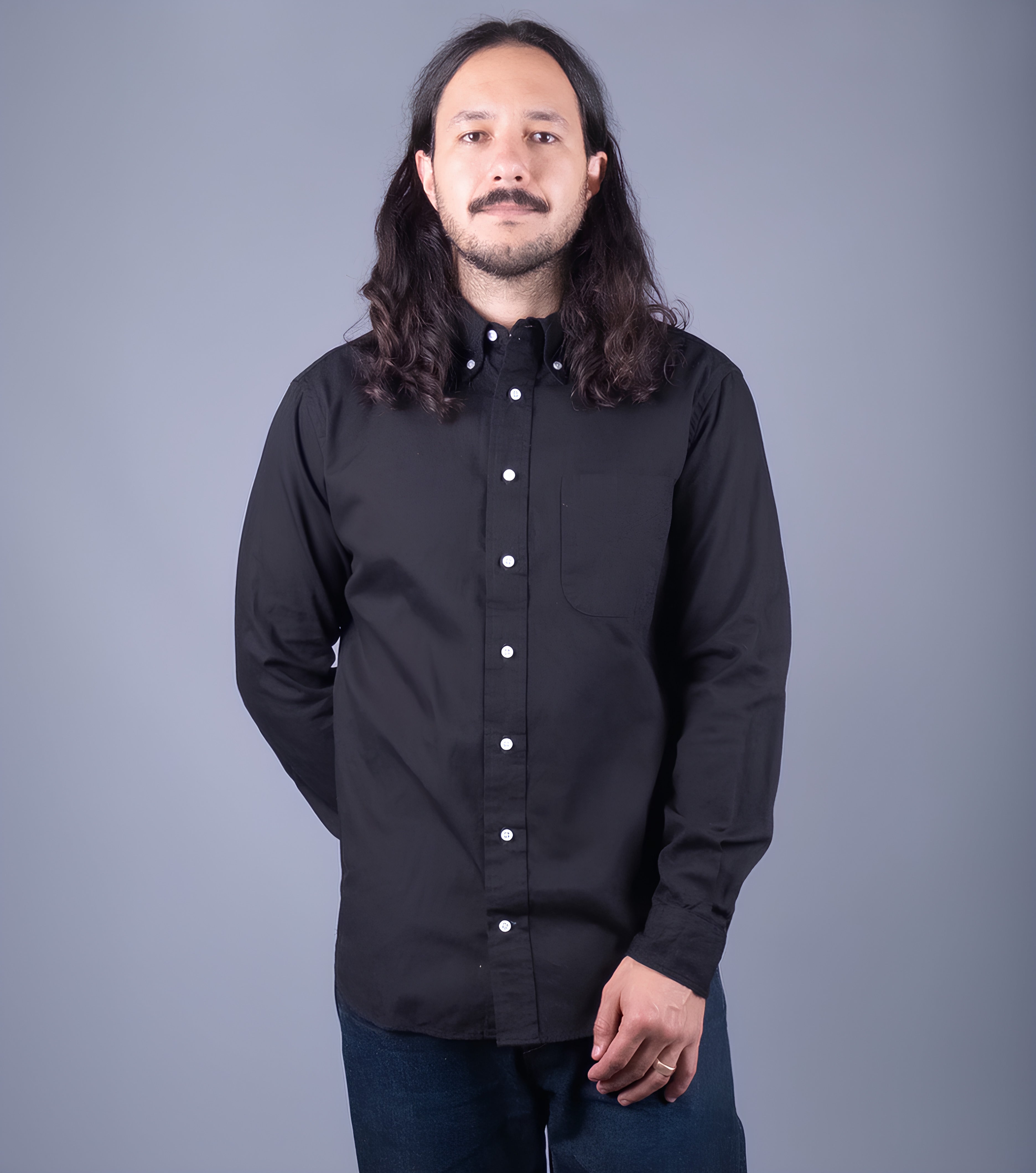 Black Overdye Oxford Shirt